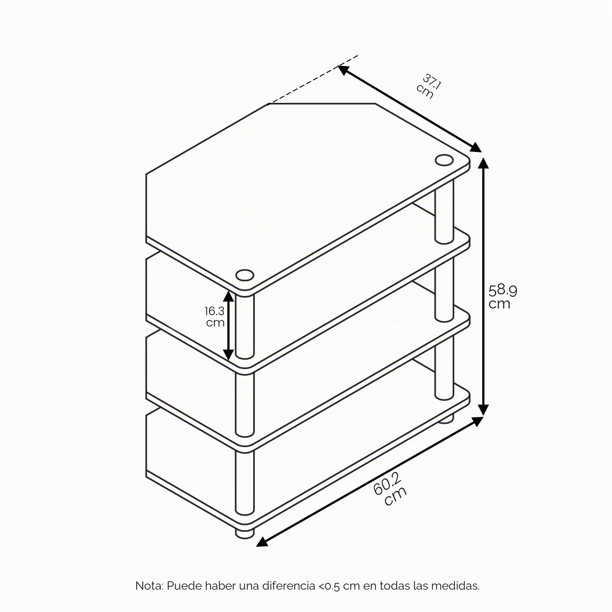 Furinno Econ Pequeño Soporte de TV de 4 Niveles Fácil de Montar, Roble Francés/Negro
