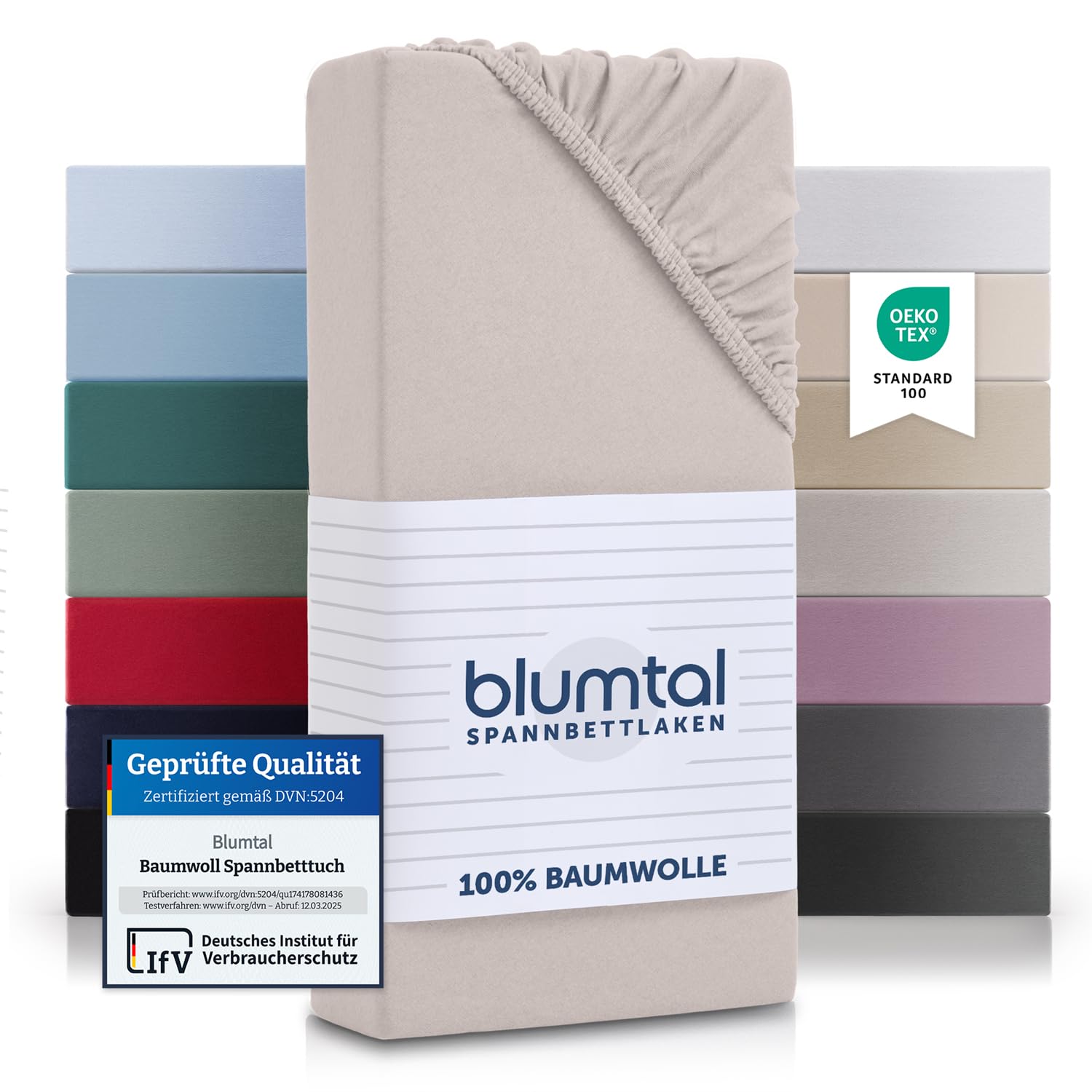 Blumtal® Basics Spannbettlaken 200x200cm Jersey - Bettlaken 200x200 Baumwolle 100% - Oeko-TEX zertifiziertes Spannbetttuch 200x200cm - Matratzenbezug 200x200cm Spannbettlaken - 200x200 - Elfenbein