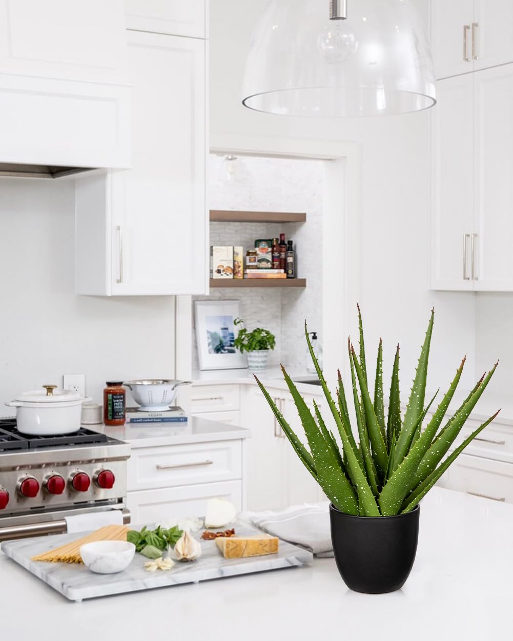 Oairse 34CM Fake Plants Artificial Aloe Vera Plant Black Pot Decorative Potted Artificial Cactus Faux Cactus Green Plant for Home Office Bathroom Bedroom Shelf Decoration - Image 3