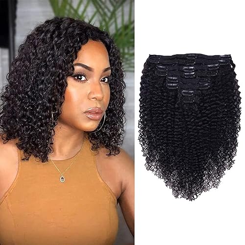 Extensión de cabello humano rizado con clip 3C 4A cabeza completa para mujeres negras cabello humano Remy brasileño color natural 8 piezas con 18