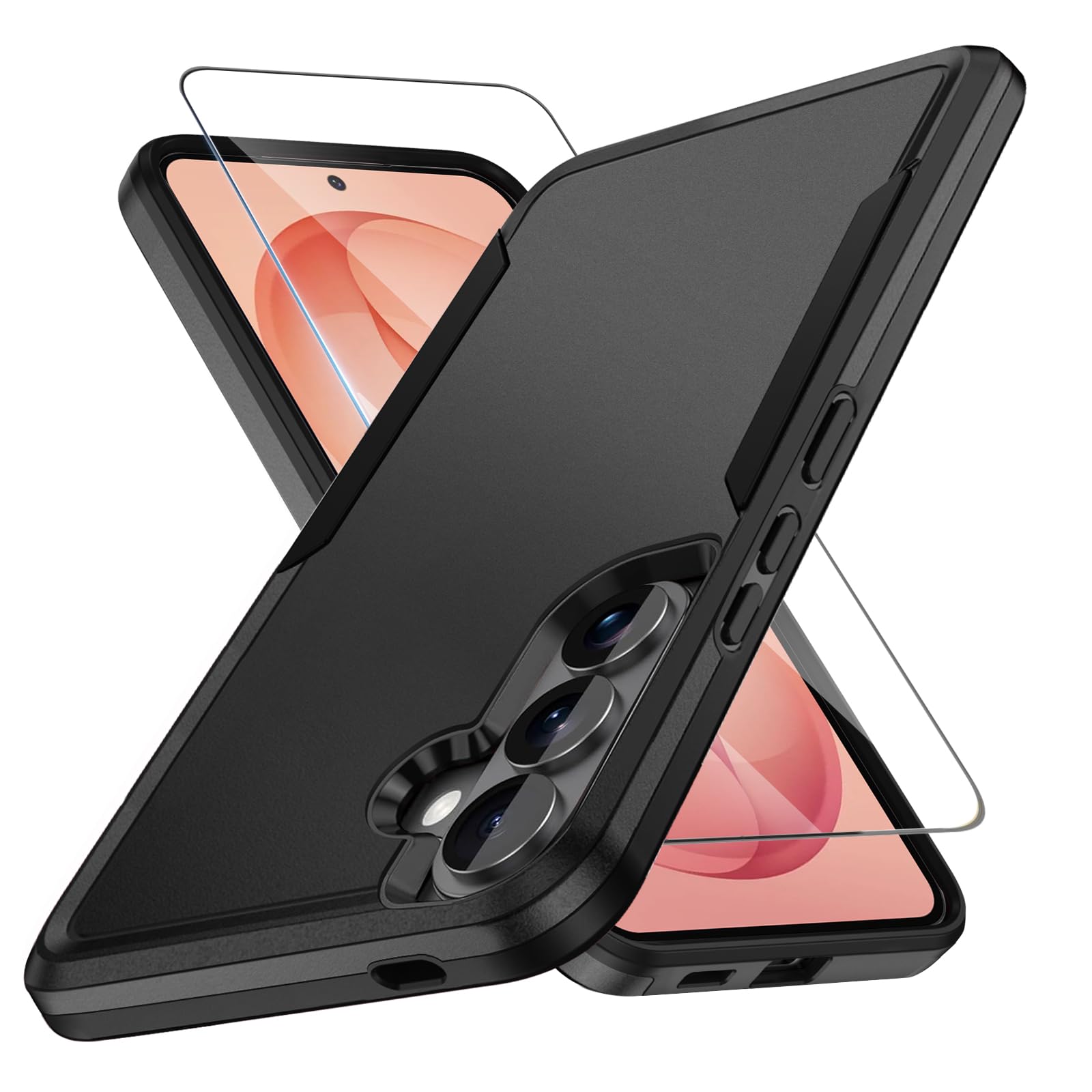 KOGENG Handyhülle für Samsung Galaxy S26 Plus Hülle mit Schutzfolie, Matt PC Hard Rückseite Anti-Fingerabdruck Kratzfest TPU Bumper Stoßfest Haltbar Schutzhülle für Samsung S26 Plus 5G Case (Schwarz)