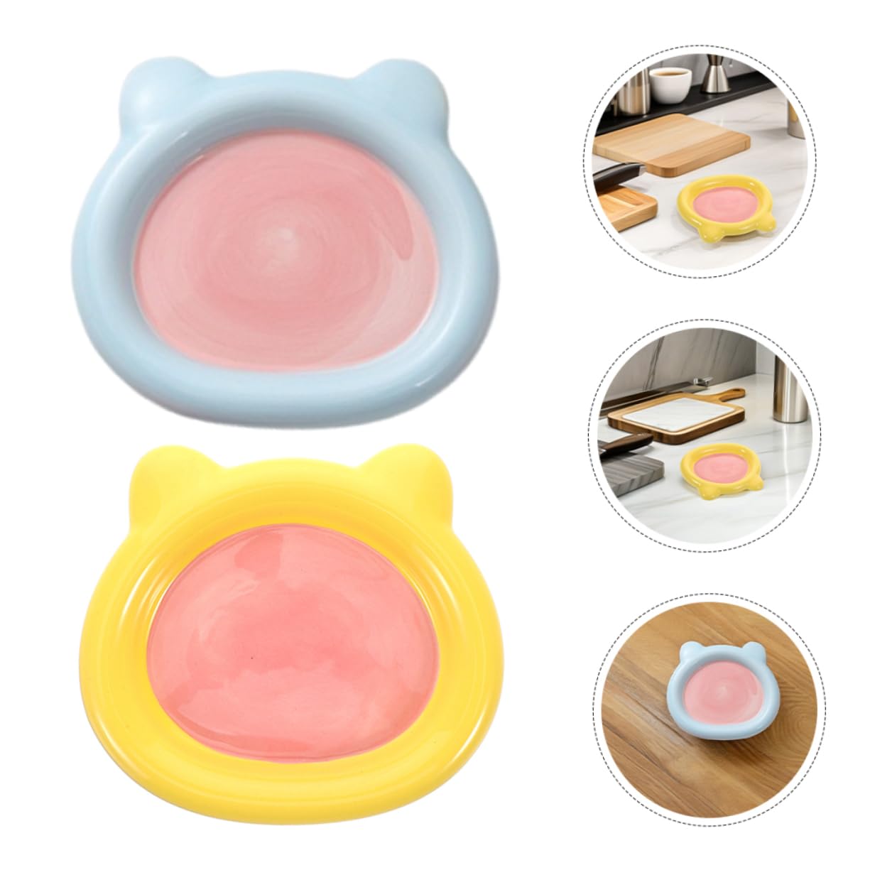 Ciotola per Gatti in Ceramica, Set 2 Pezzi Antischizzo | Uso Versatile per Pappa e Acqua, Formato Piatto per Gattini, Adatto a Casa e Piccoli Cani