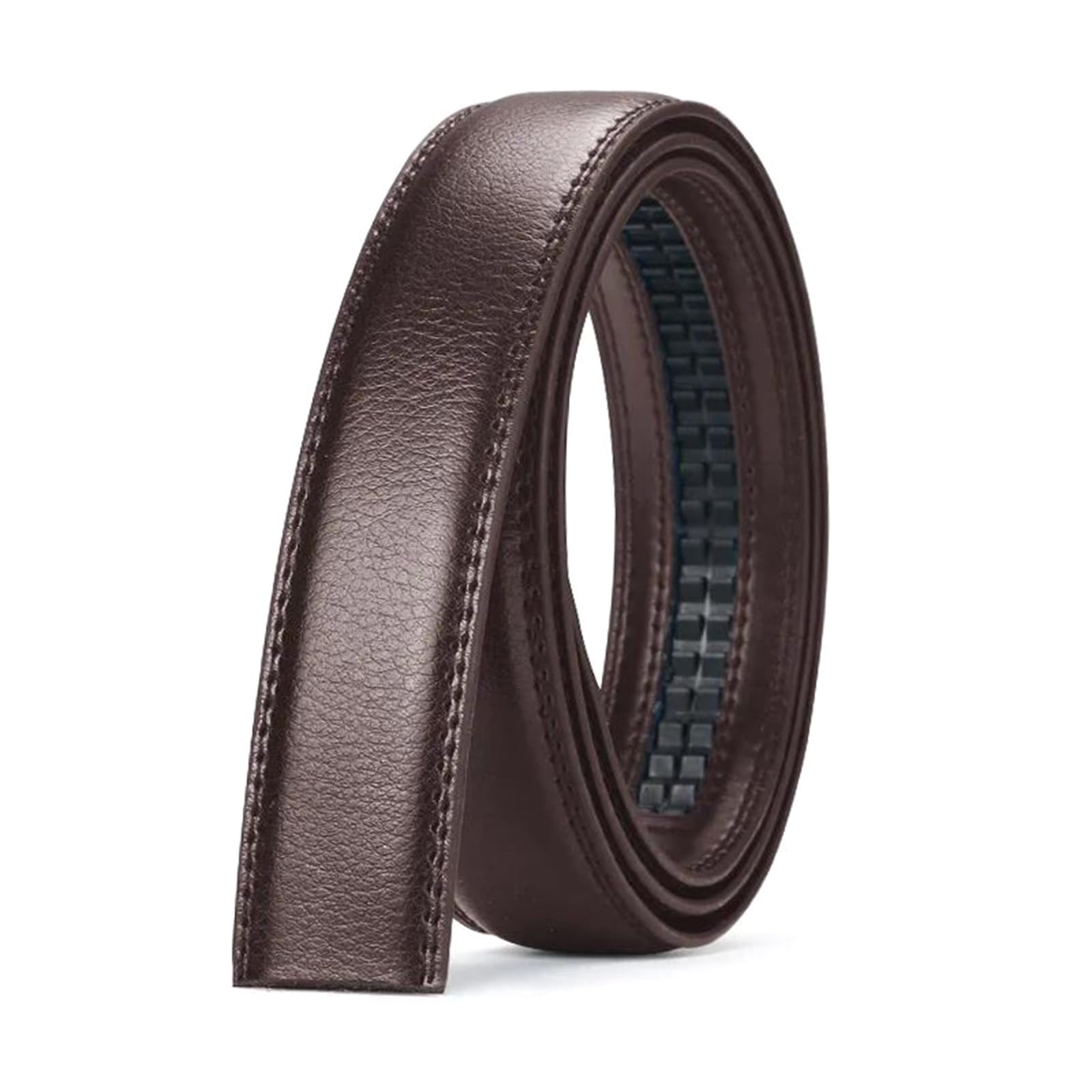 Tokicoo Men's Ratchet Leather Belt Strap Without Buckle, 3.0cm and 3.5cm Width, No Holes Design, for Automatic Buckles,Coffee,3.0x115cm