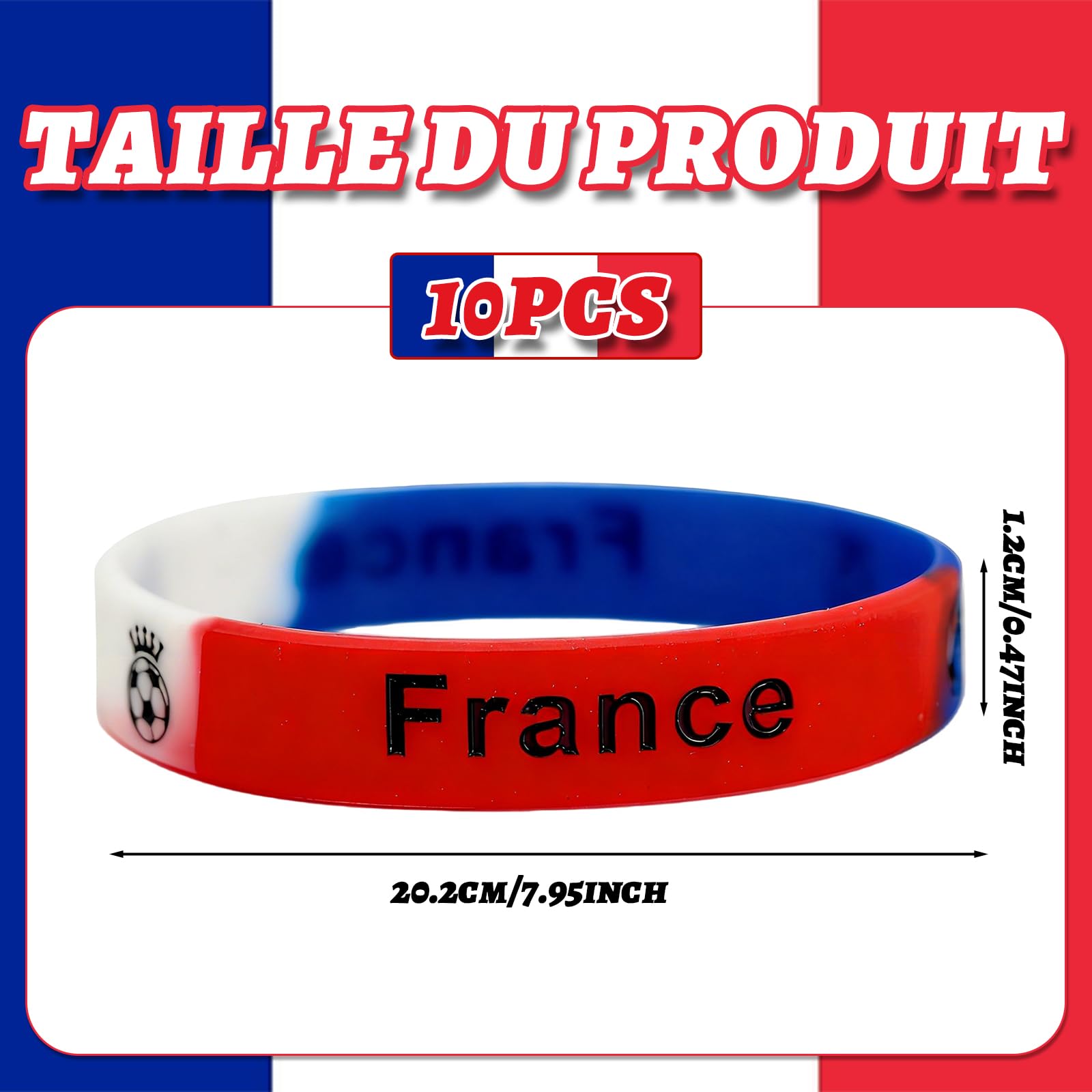 Bracelet france lot 10 bracelet bleu blanc rouge silicone élastique supporter France accessoires fan sport coupe football rugby unisexe idée cadeau fête nationale événement