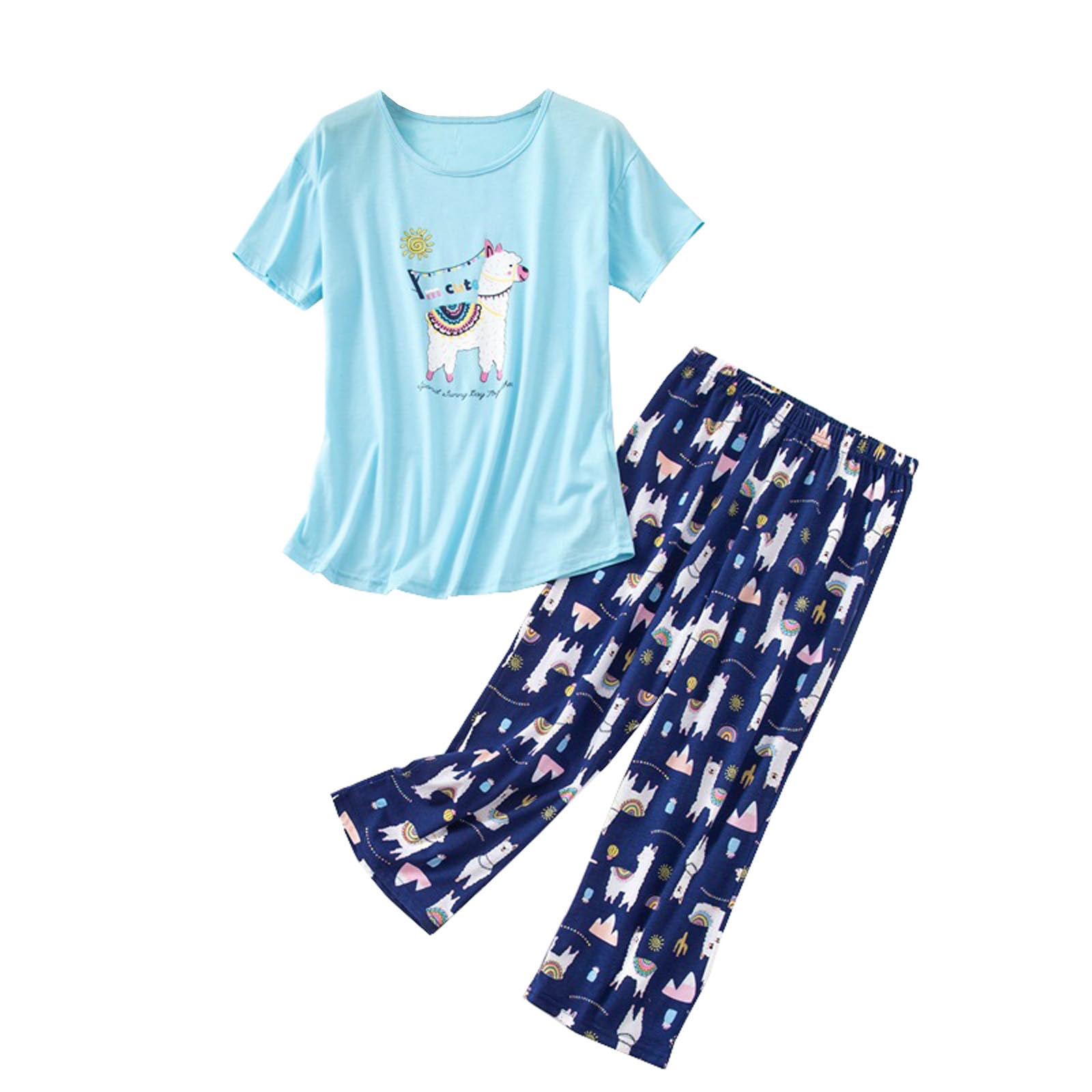 HOWINCO Womens Plus Size Pajama Set Cotton Sleepwear Tops with Capri Pants Casual and Fun Prints Pajama Sets