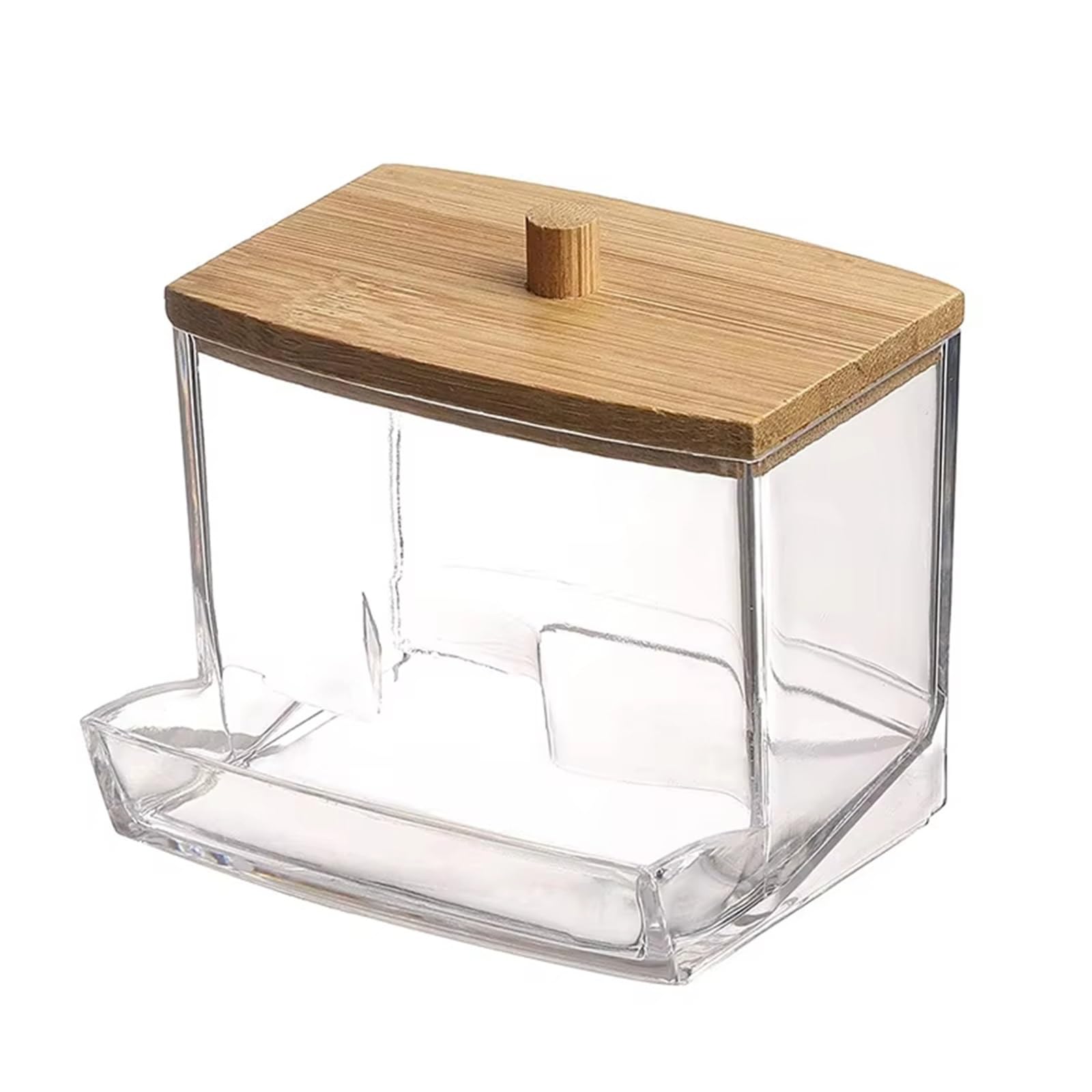 QuxetlRyz 1Pcs Cotton Swab Holder, Dispenser with Wooden Lids, Bathroom Storage Jars Containers Clear Plastic Cotton Buds Holder(Color1)