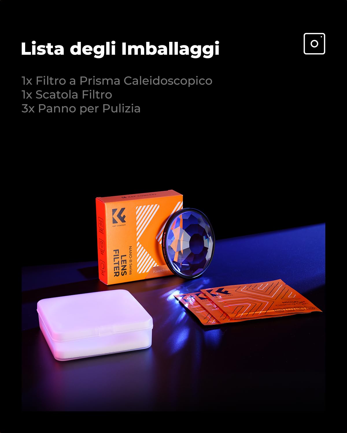 K&F CONCEPT Nano-Basic Filtro per Obiettivo a Prisma Caleidoscopico da 77mm, Prisma Filtro Effetti Speciali in Vetro Ottico per Obiettivi 77mm + 3 Panni di Pulizia