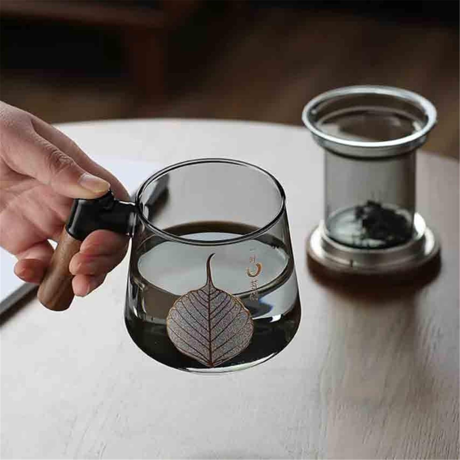 Cocina Taza de té vidrio con infusor y tapa, 15.2 oz Jugo(Grey)