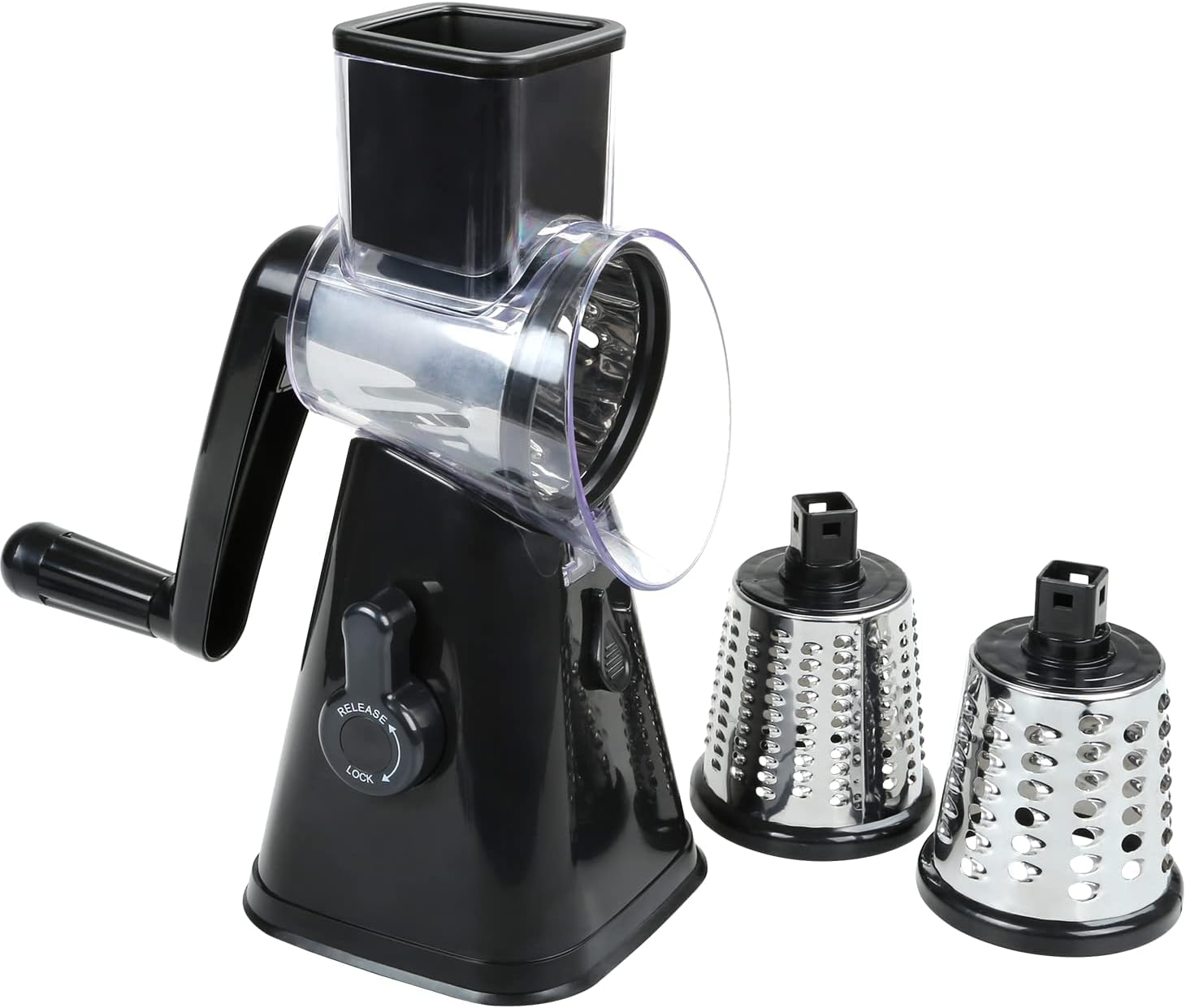 FAVIA Rotary Cheese Grater, Kitchen Speed Mandoline Vegetable Slicer Grinder with 3 Interchangeable Blades,Easy to Clean Shredder for Fruit, Vegetables, Nuts(Black)