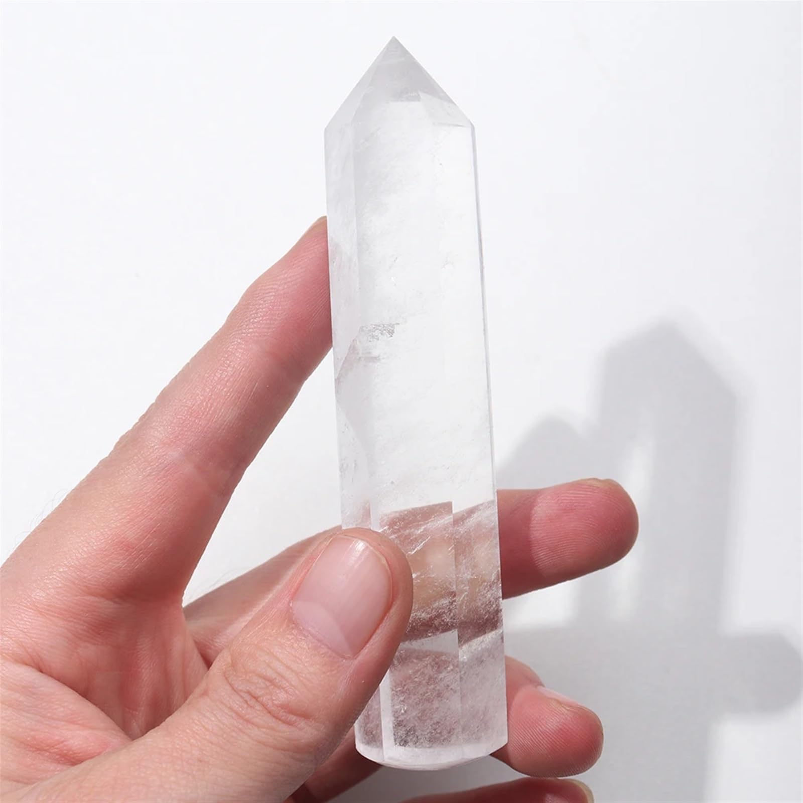 PKNVKZIDK White Crystal Clear Quartz Single Pointed Column Round Bottom Polished Gemstones Tower Home Decor Ornaments