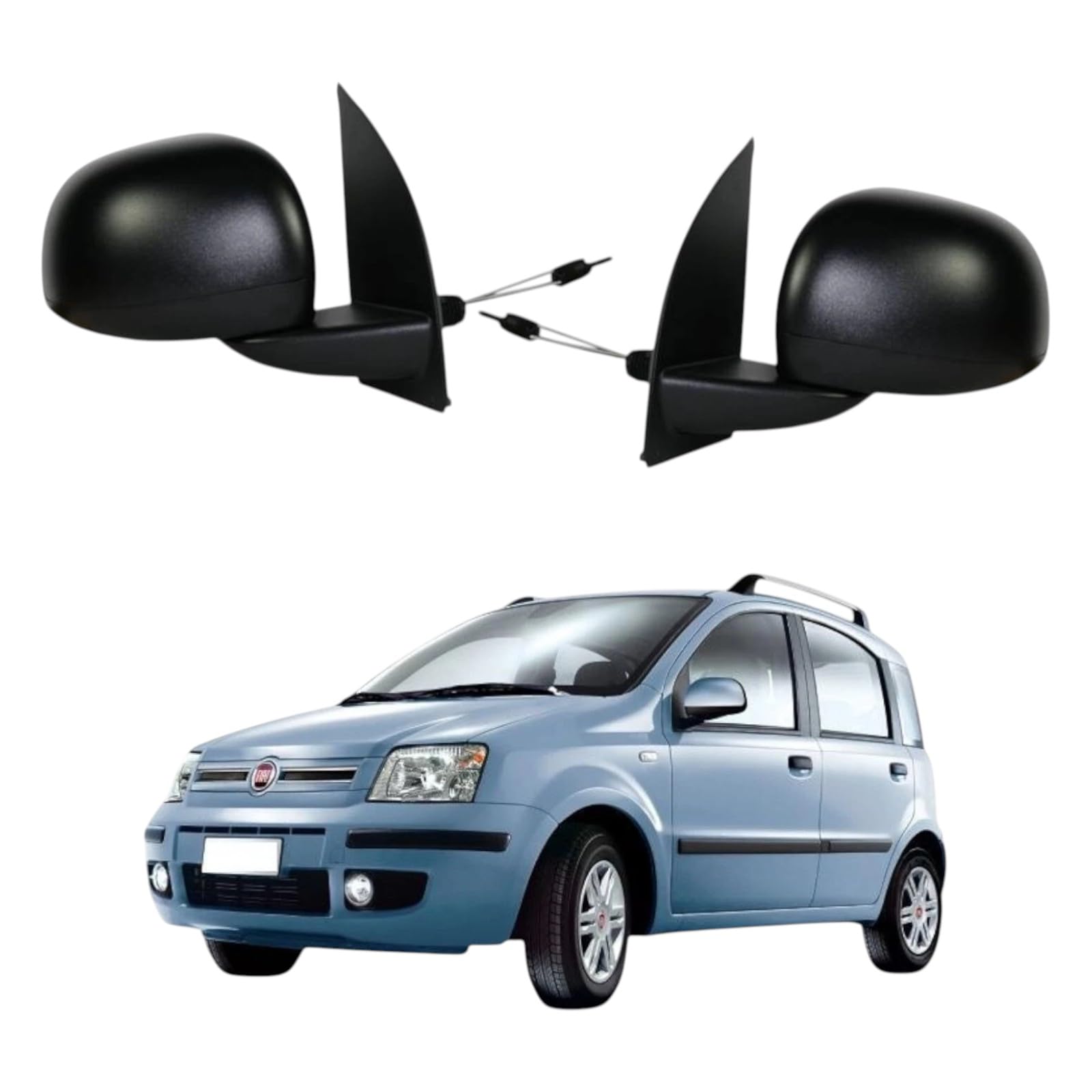 Coppia 2 Specchietti Retrovisore COMPLETI Meccanici NerI per Panda 169 2009-2011 - Compatibile, Non originale, adatti per la modifica da specchi piccoli del modello 2003 a specchi grandi del restyling