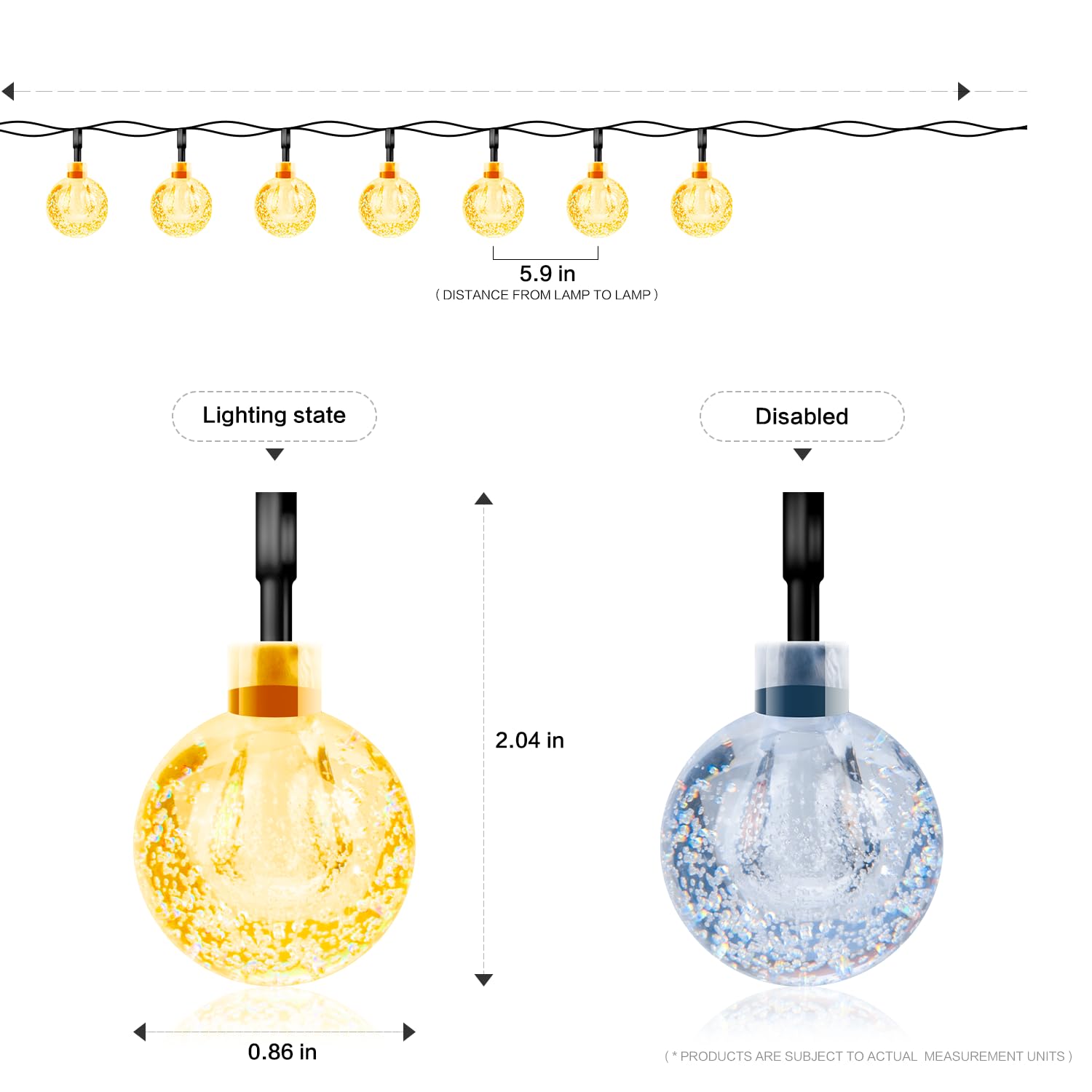 POOCCI Guirlande lumineuse solaire en cristal étanche à 60 LED pour parasol de terrasse, 8 modes d'éclairage, pour jardin, cour, plage, fête, décoration de mariage (blanc chaud)