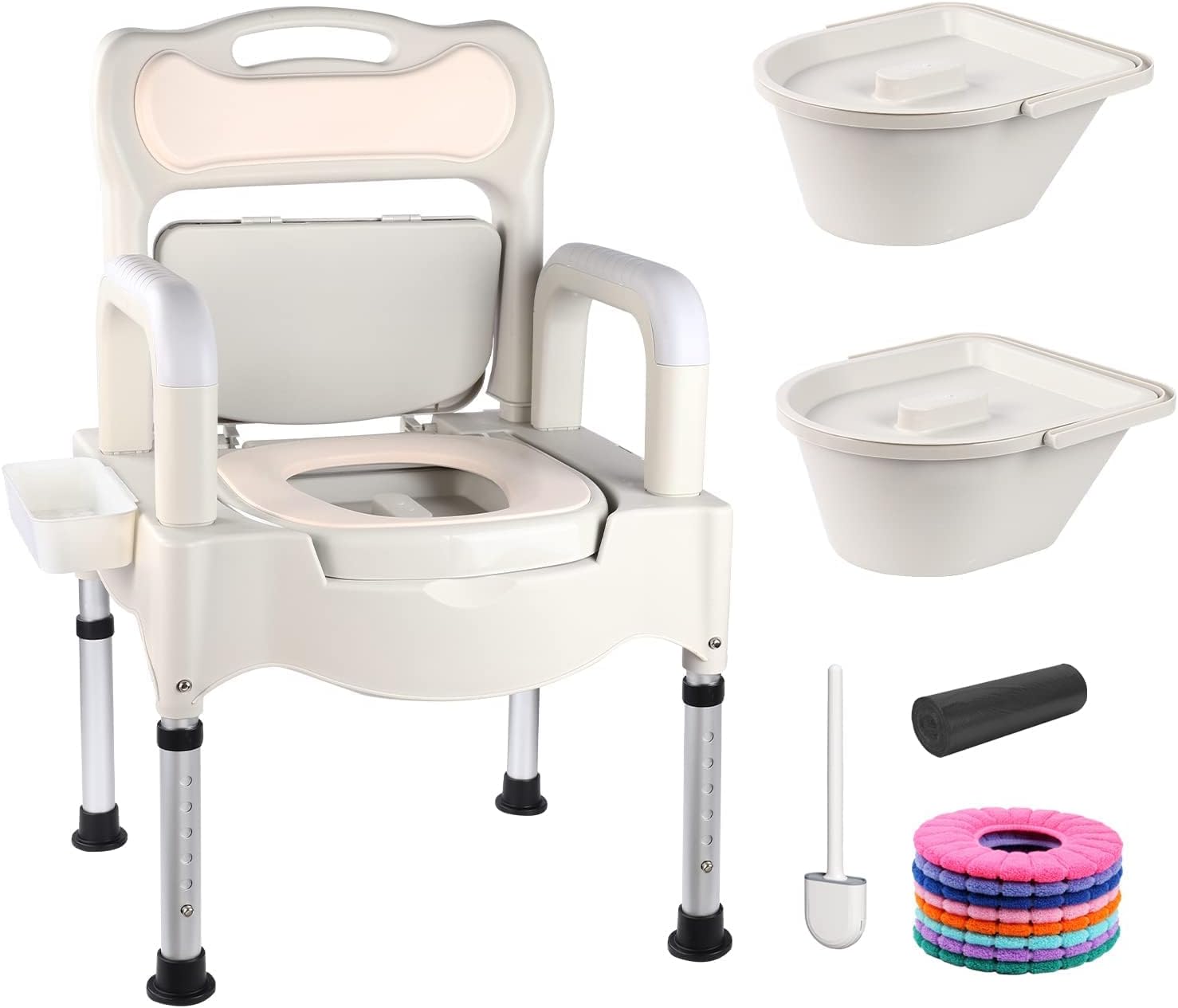Portable Bedside Commode Toilet Chair for Elderly,Adult Potty Chair for Seniors,Height Adjustable Handicap Shower Chairs Supports 660 Lb Commodes for in Home Care with Armrests and Tissue Box (White)