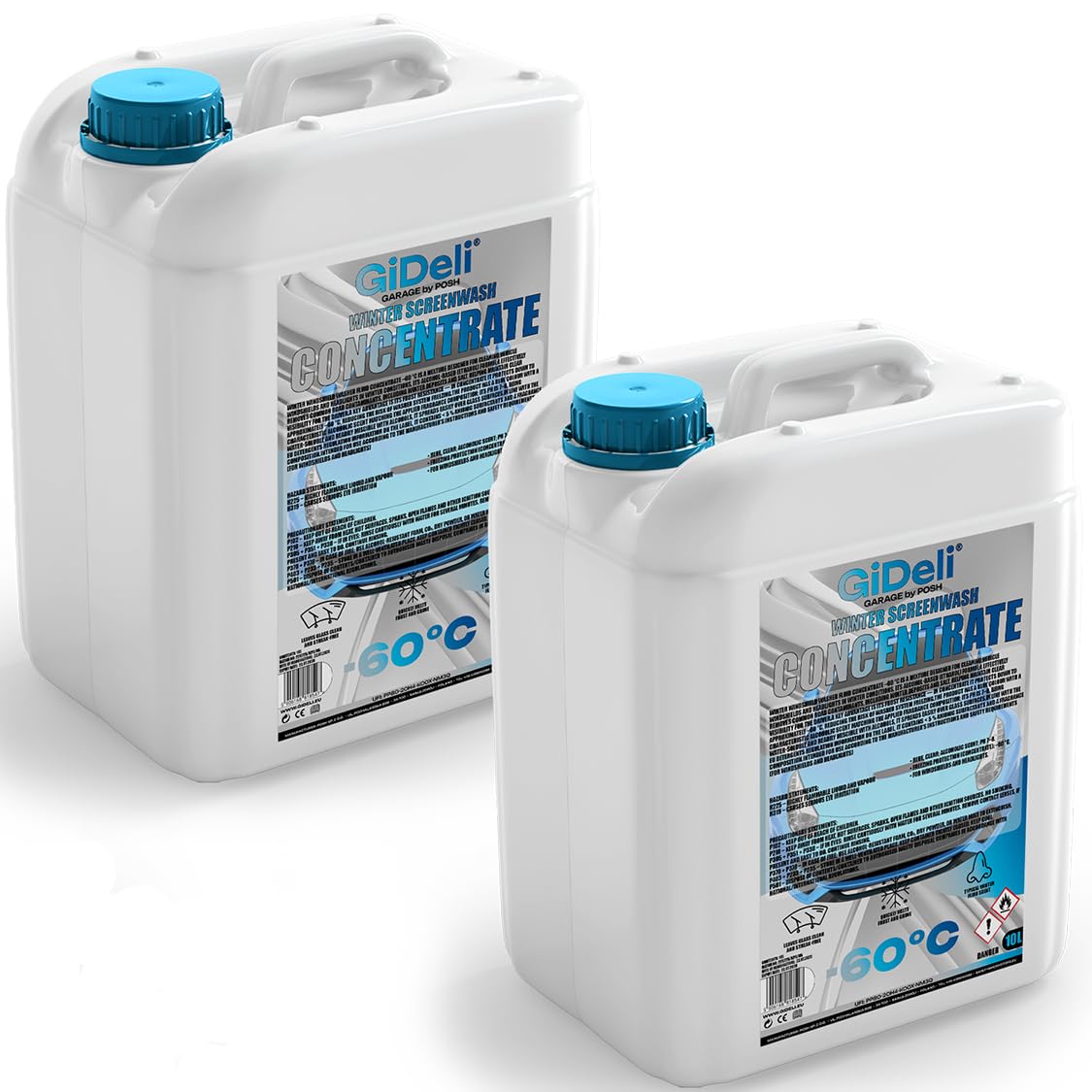 GiDeli Scheibenfrostschutz Konzentrat 2 x 10 L - Bis -60 Grad, Duo | Wischwasser Konzentrat für zwei Standorte, mittlere Behälter, löst Schneematsch und Streusalz, spurlos