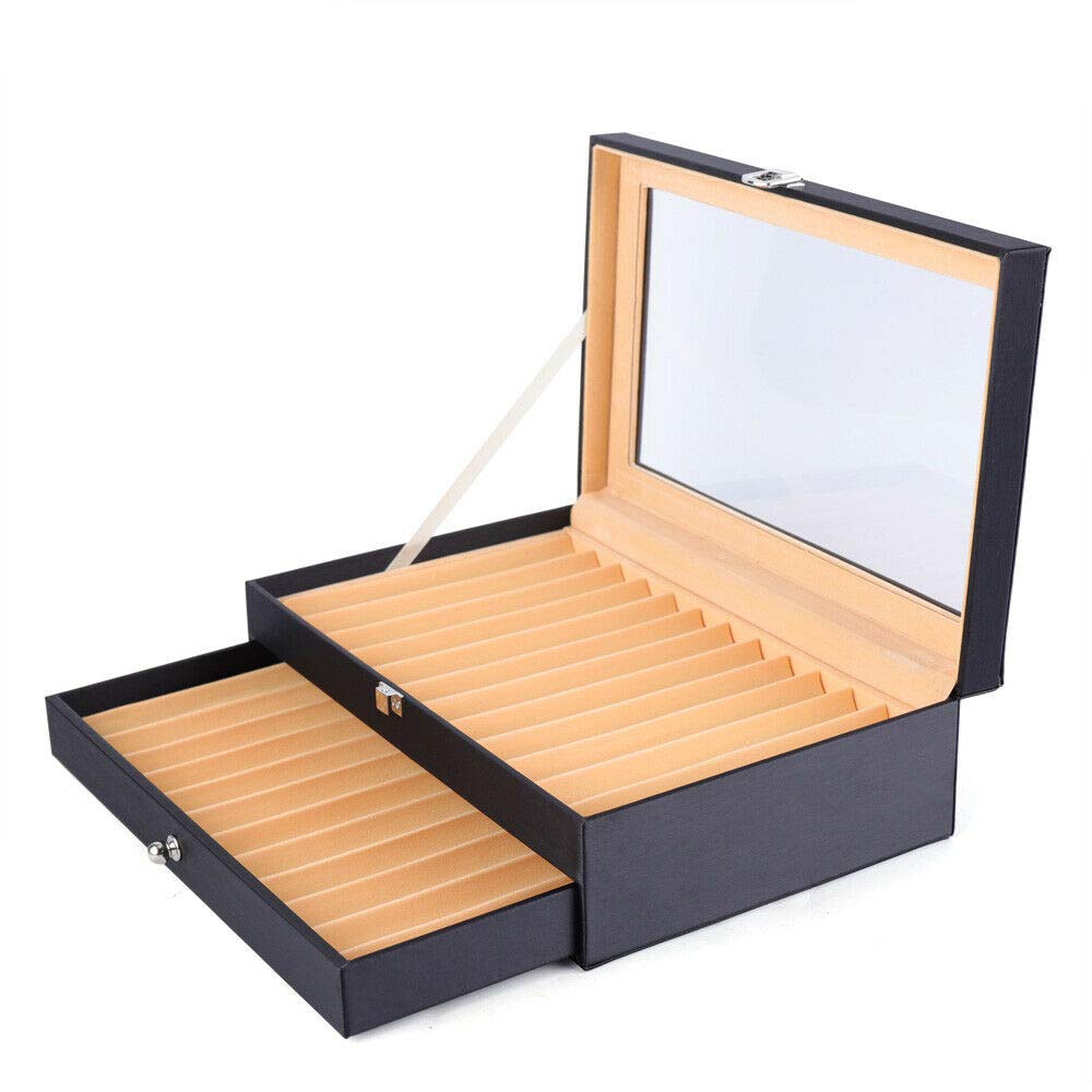 Schrijfgerei verzamelaarsdoos, 34 stuks display box opbergdoos geschikt voor pennen, balpen, pennen, acryl en flanel pennenbox organizer met laden
