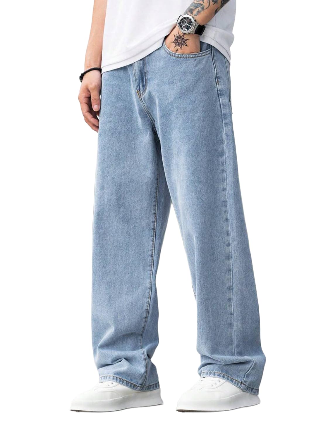 kajaru Men's Loose Fit Baggy Jeans | Wide Leg Denim Pants for Men-picture-18