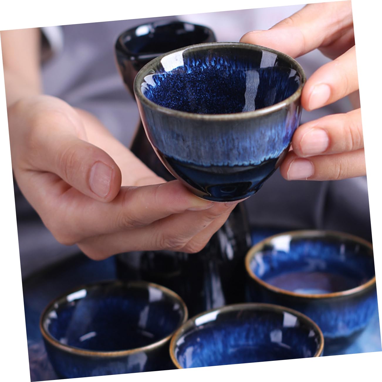 Garneck Japanese Wine Cup Japanese Sake Cups Porcelain Sake Cups Japanese Sake Pot Hip Flask Sake Drinkware Traditional Japanese Sake Porcelain Bottle Kettle for Sake Saki Wine Pot Blue