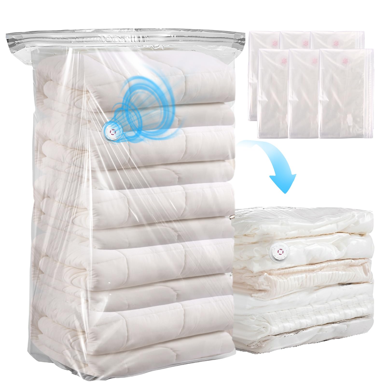 AKOLAFE Paquete de 8 bolsas de almacenamiento al vacío para ropa, bolsas de vacío extragrandes, bolsas de almacenamiento al vacío para viajes, ropa, edredones, almacenamiento de mantas, 80 x 100 x 38