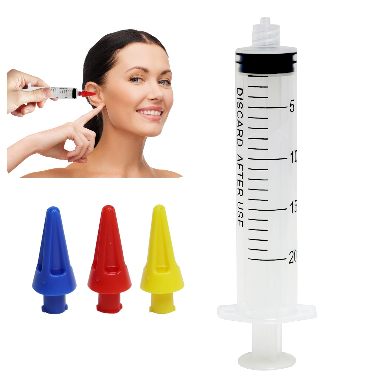Kit Siringa per Lavaggio Orecchie - Siringa Auricolare con 3 Beccucci in Silicone per Rimuovere il Cerume Facile da pulire per Bambini e Adulti, Molto Adatto per La Cura Dell'Orecchio a Casa