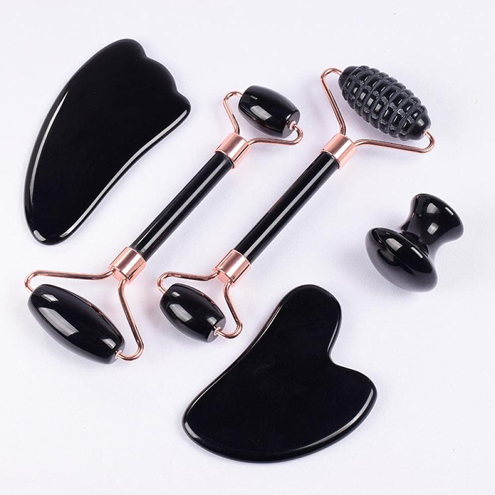 gua sha viso Rullo di Guasha di Guasha di Guasha Set di Guasha Natural Black Obsidian Crystal Stone-rullo di segale