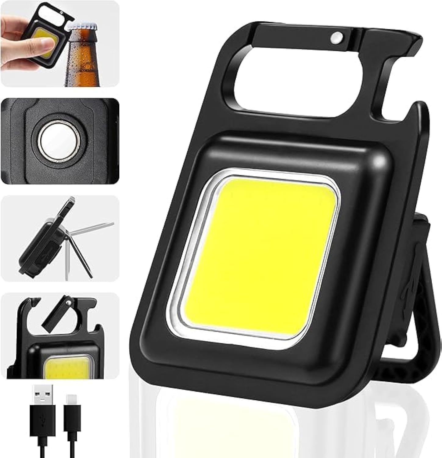 2 Pack, COB Rechargeable 4 Mode LED 800 High Lumens Small Keychain Magnetic Work flashlight with Folding Bracket Bottle Opener Portable Pocket light for Camping Walking Hiking Fishing Camping