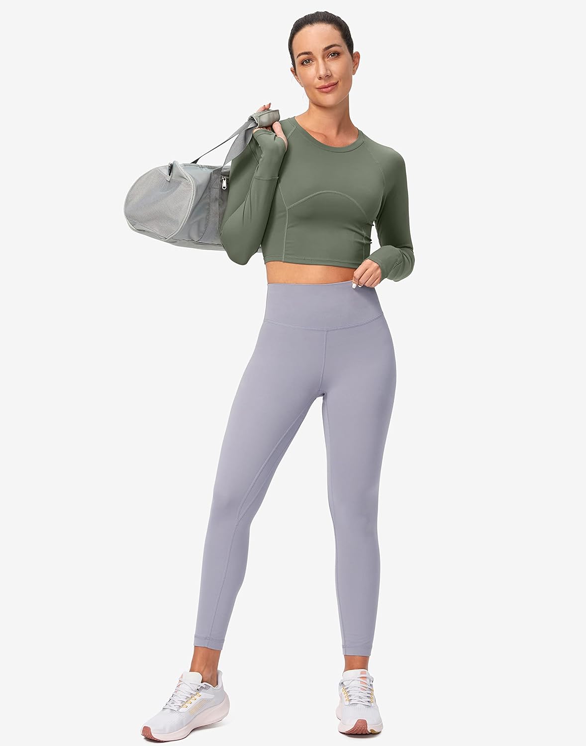 SANTINY Women's Long Sleeve Crop Workout Tops Slim Fit Gym Yoga Running Shirts for Women - Image 6