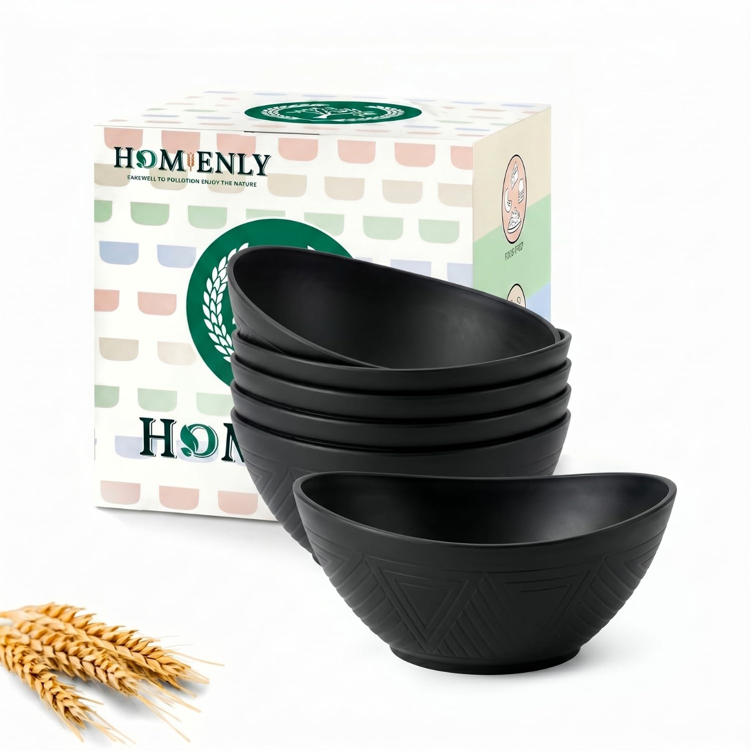 Homienly Wheat Straw Bowls 10 OZ Small Bowls Unbreakable Small Serving Bowls for Ice Cream, Snack, Dipping Side Dishes, Yogurt Microwave &amp; Dishwasher Safe Oval Bowls for Camping, Dorm (6 PCS, Black)