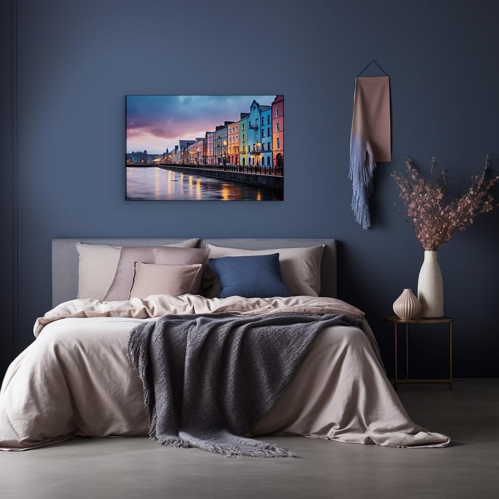 Canvas for Living room. Riverside Serenity at Dusk - How Vibrant Hues Paint the Perfect Evening Palette, 27 x 18 inch Canvas Wall Art - Contemporary Masterpieces - Modern Home Decor