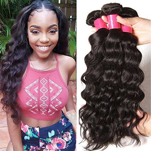 YIROO Brazilian Natural Wave Virgin Hair Weave 3 Bundles 9A 100% Unprocessed Human Hair Weft Extensions Natural Color 95-100g/pc (20 22 24")