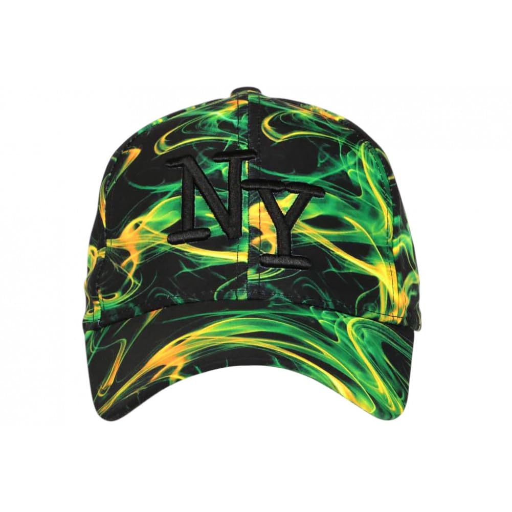 Hip Hop Honour Casquette Enfant NY Verte Effet Flamme Jaune - Fille Garçon 7 a 12 Ans