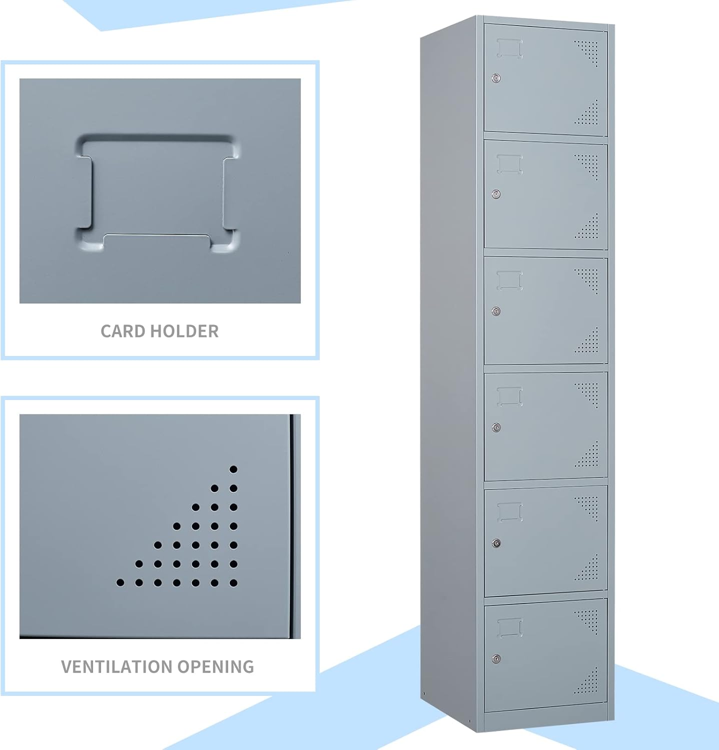 MIIIKO Storage Locker, 6 Door Storage Lockers Cabinet with Keys, Lockable Locker Cabinet for Employees, School, Gym and Home Office