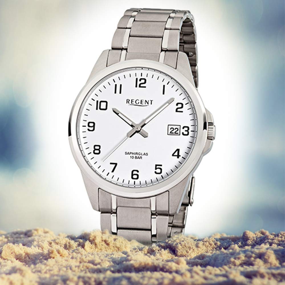 Regent Herren-Armbanduhr Elegant Analog Titan-Armband silber Quarz-Uhr URF925
