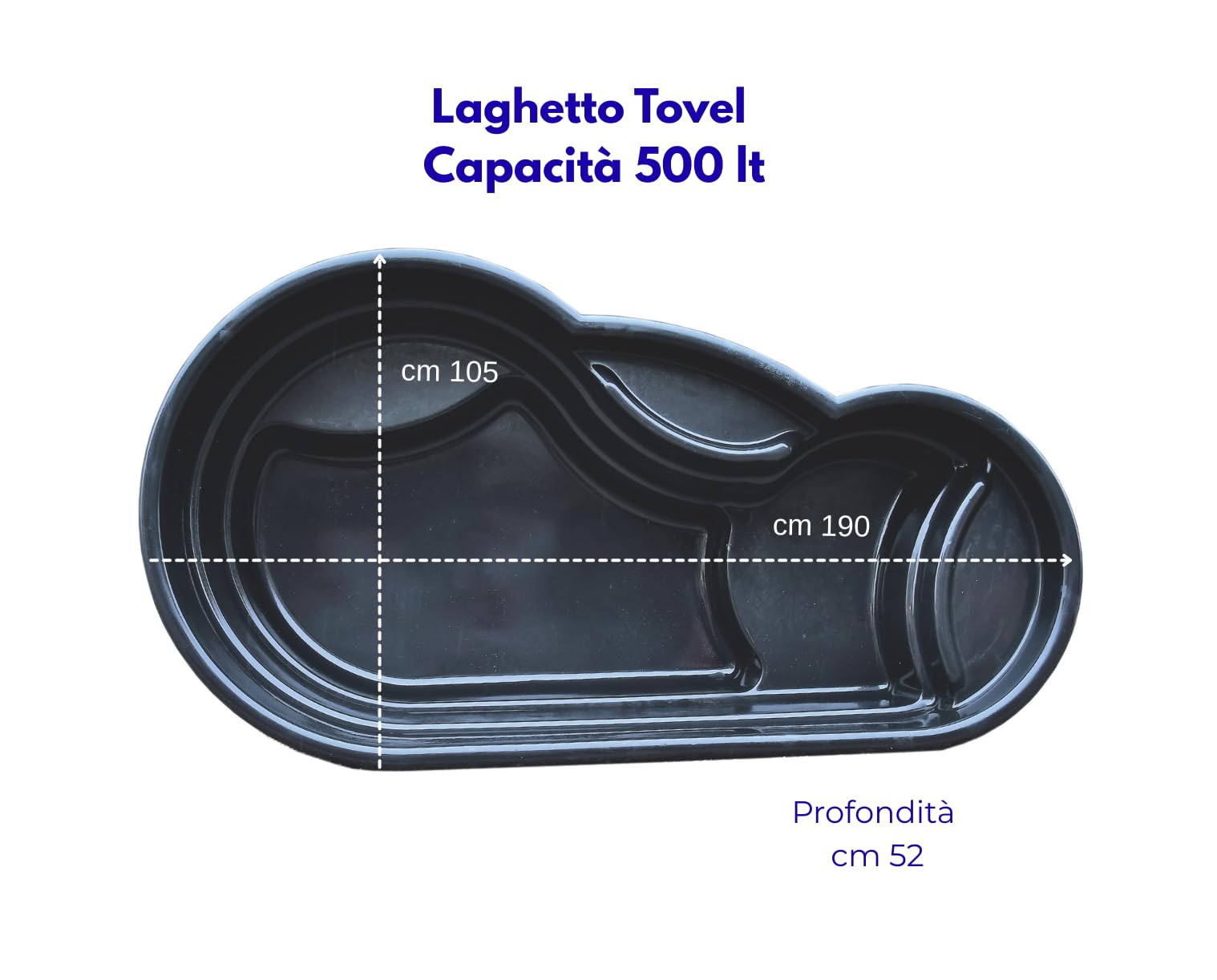 Giardini d'Acqua Laghetto da Giardino Nero Modello Tovel 500 Lt Stagno Preformato Nero Vasca Piante Pesci Ninfee