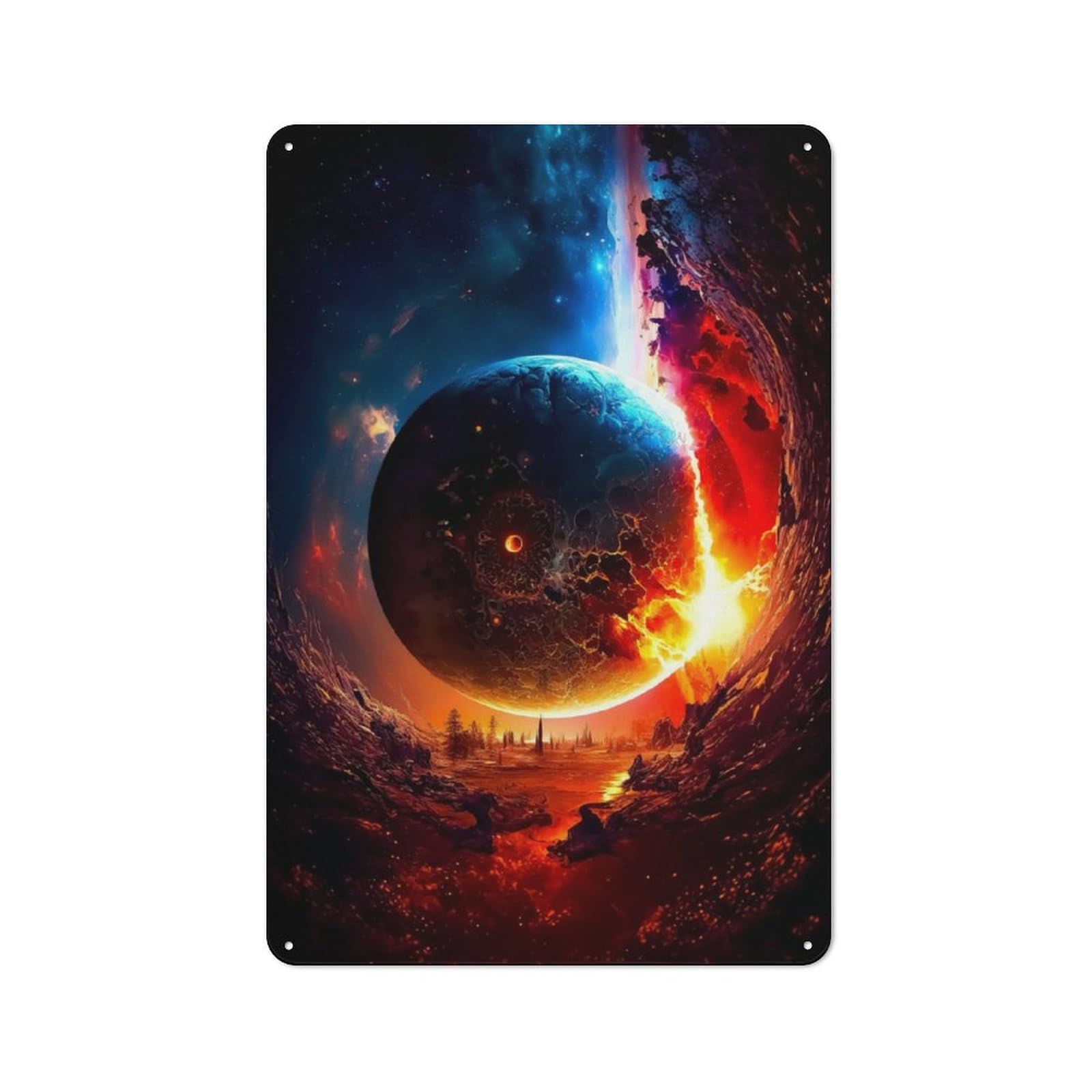 Junmoney Apocalyptic Planet Metal Wall Sign 30X20cm Featuring For Workshop Wall, Suited To Metal Sign Collectors