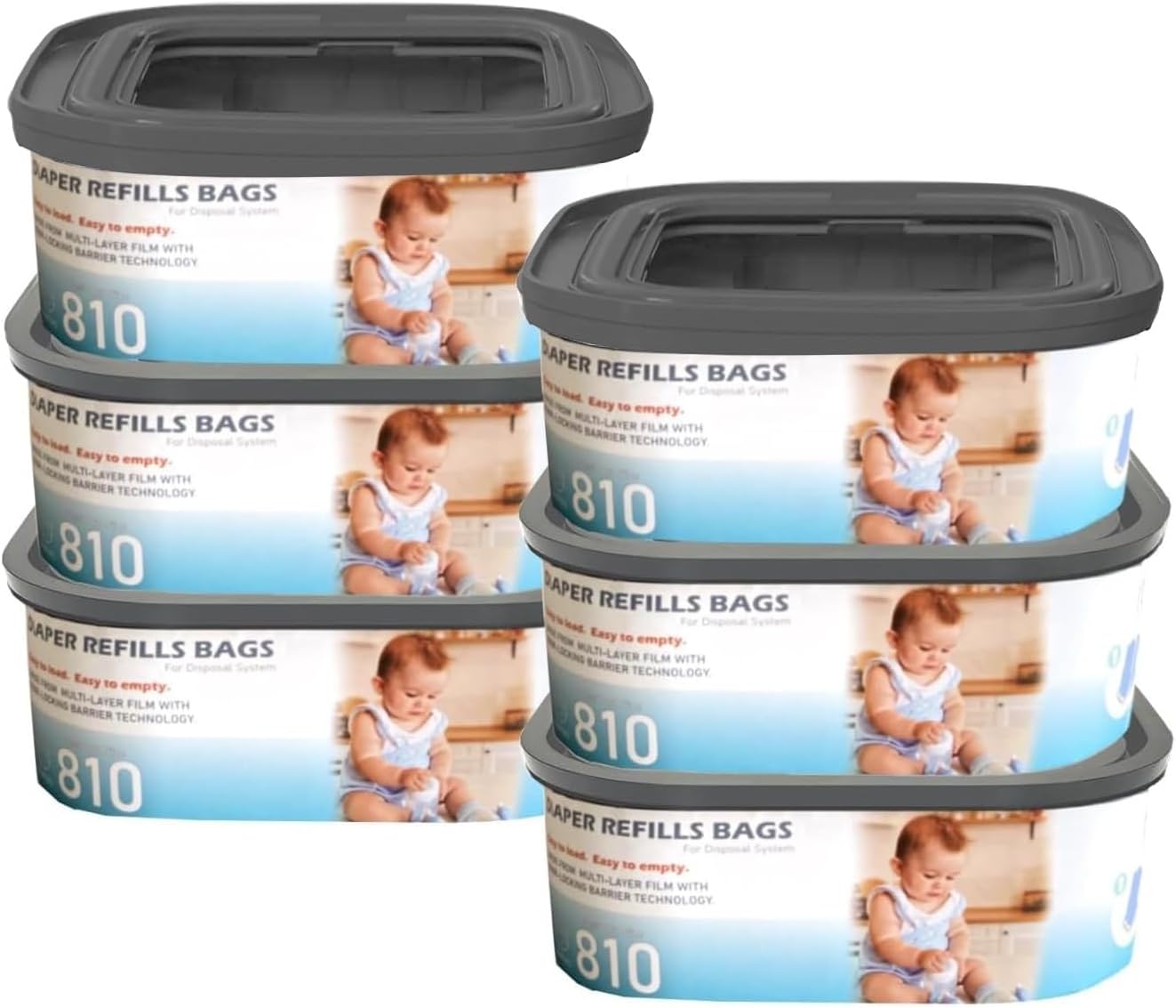 Jumbo Square Refills Disposal Bags Refill Compatible with Diaper Genie Compact and Select Pails(Not Fit Classic Version Pails),with Continuous Film,HoldUp to 810 Newborn-Sized Diapers Per Refill,6Pack