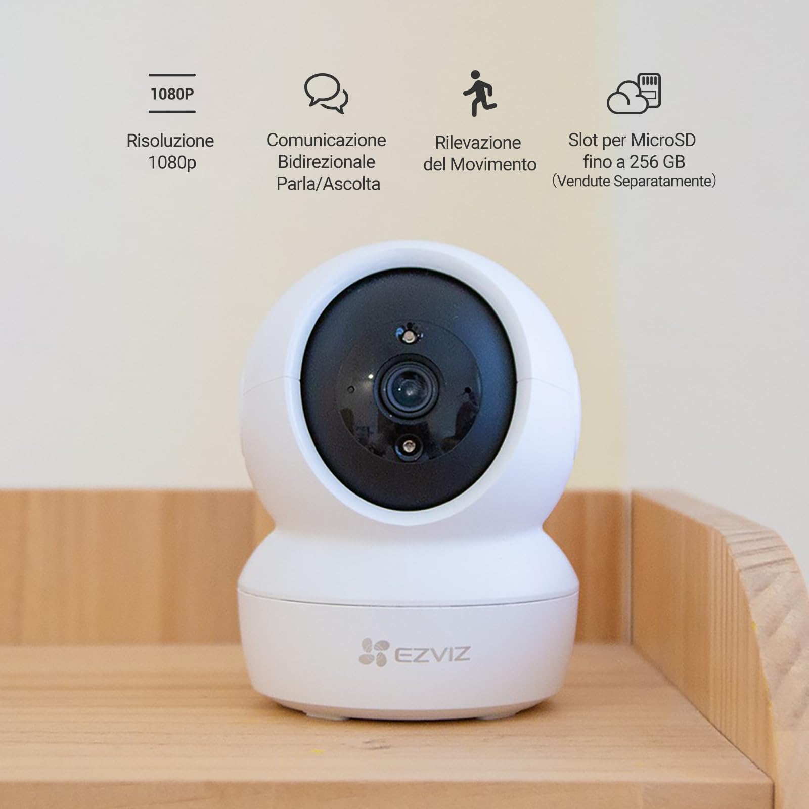 EZVIZ C6N Telecamera Wi-Fi Interno 1080p Videocamera Sorveglianza Interno Pan/Tilt/Zoom Compatibile con Alexa, Rotazione a 360°, Visione Notturna, Tracciamento del Movimento e Audio Kit 2