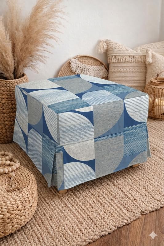THROWPILLOW Skirted Geomatric Square Pouffe Cover, Tailored Pleated Geometric Slipcover|Pouf Cover Skirted for 24x24x18 Inch Top, Neutral Black Decor Accent for Modern Living Room-image-17