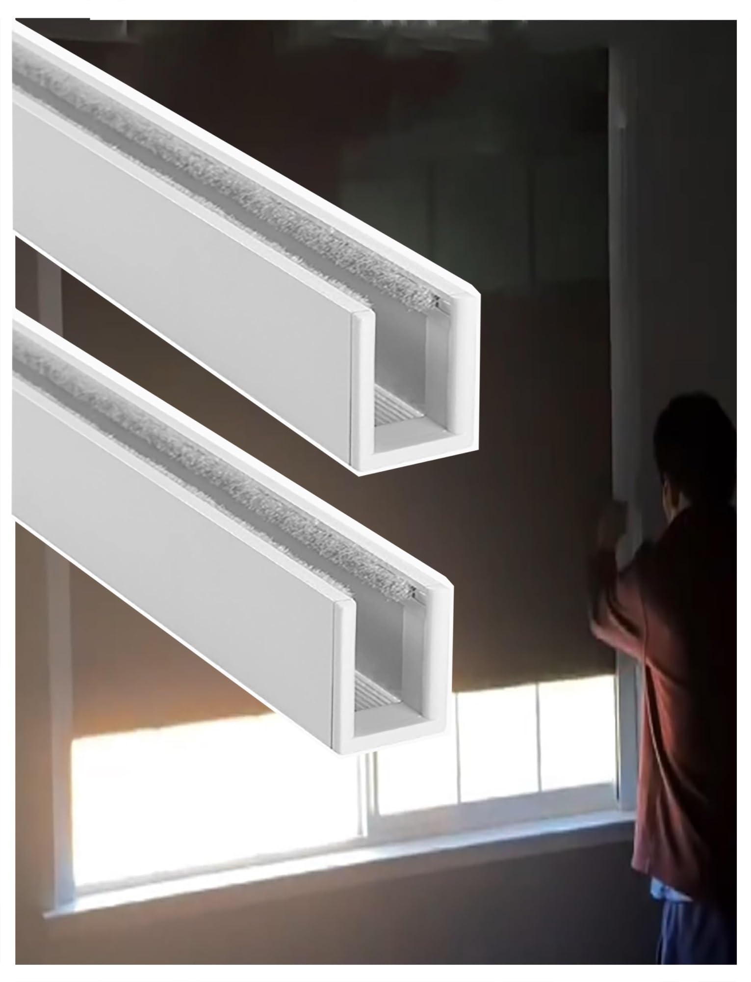 2 Pcs Aluminium Light Blocking Side Rail Strips for Blackout Blinds, Window Shades Gap Blockers, Roller Blind Edge U-Channel(90cm/35.4in)