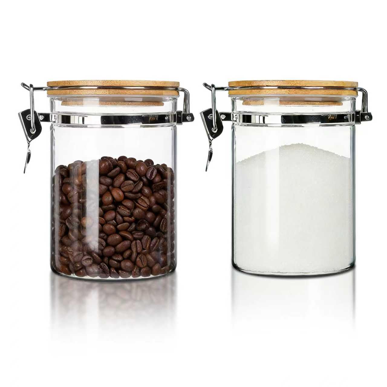 HomeyHoney Storage Jar with Stainless Steel Swing Top Lid, Airtight Glass Containers for Kitchen, Storage Jars for Flour, Sugar, Coffee, Tea, Pasta - 1100ml / 2-Piece Set