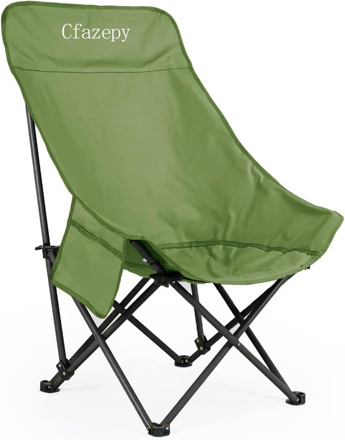 Portable Outdoor Folding Chair, Camping Chair, high-Back Moon Chair, Equipped with Side Storage Pockets and Head Cushion, with a Load Capacity of up to 400 pounds (Green)