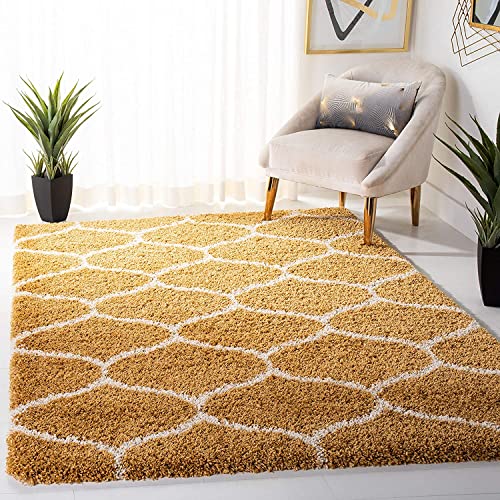 Image of Handwoven Microfibre 3D Rug for Living Room (Gold &Ivory Moraccan, 5 X 8 Feet, Microfibre)