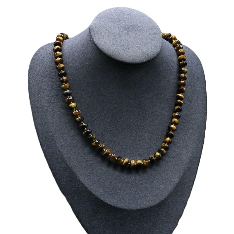TreasureBay Damen Edelstein-Perlenkette – Handgefertigte 8mm Rondell-Naturstein Halskette für Frauen (Braunes Tigerauge)