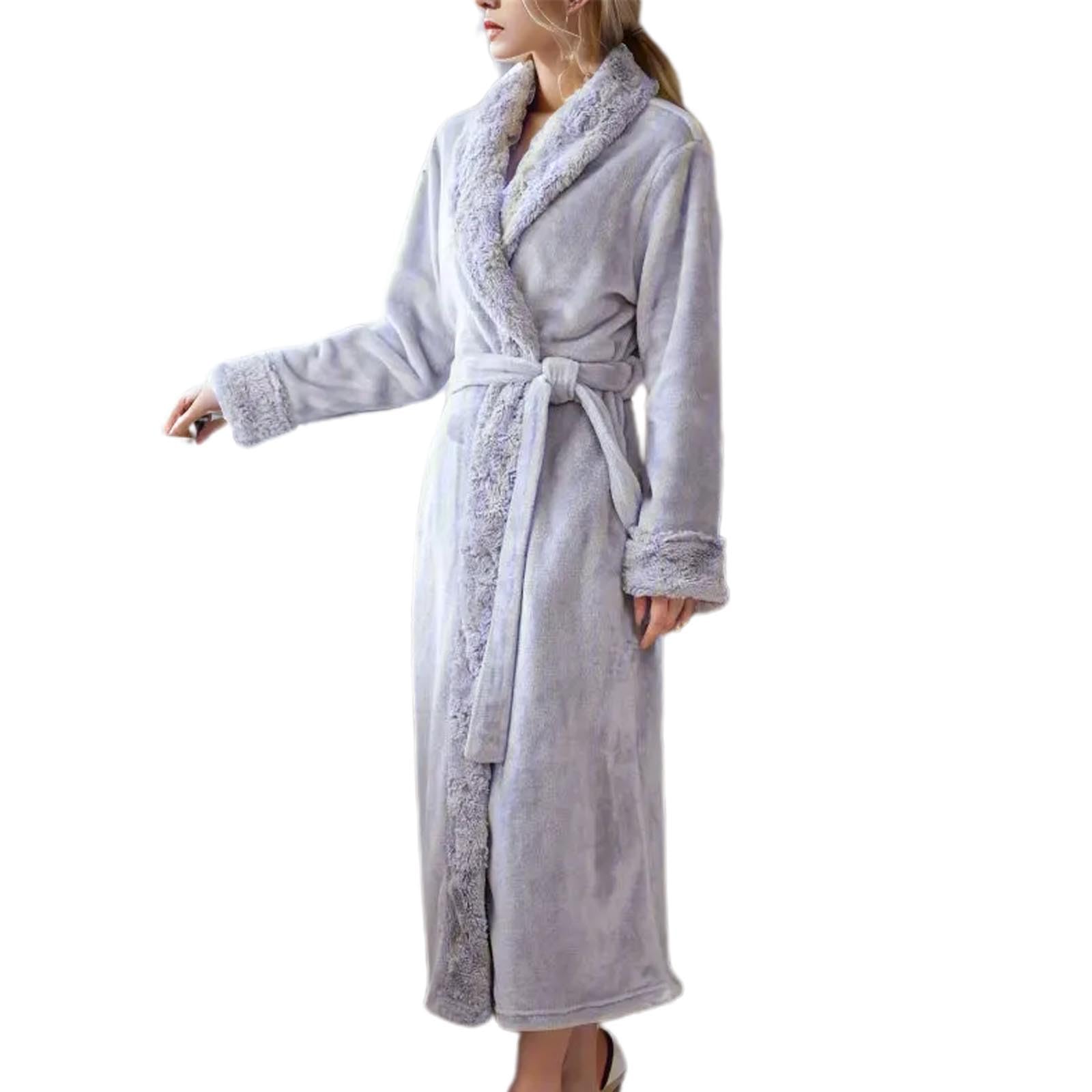 Generisch Accappatoio morbido e lungo in flanella con collo sciallato, comoda camicia da notte invernale per dormire e dormire, calda vestaglia in pile per la casa