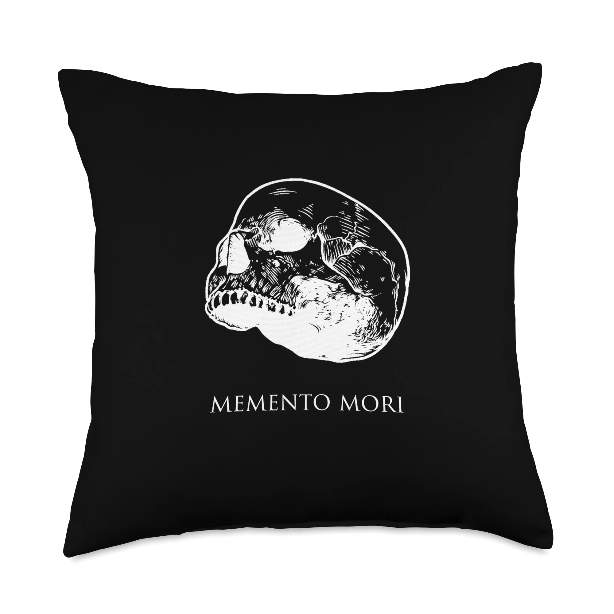 ShirtsFromOuterSpaceShirtsFromOuterSpace Skull Bone Memento Mori vanitas Human Decent Black Metal Throw Pillow, 18x18, Multicolor
