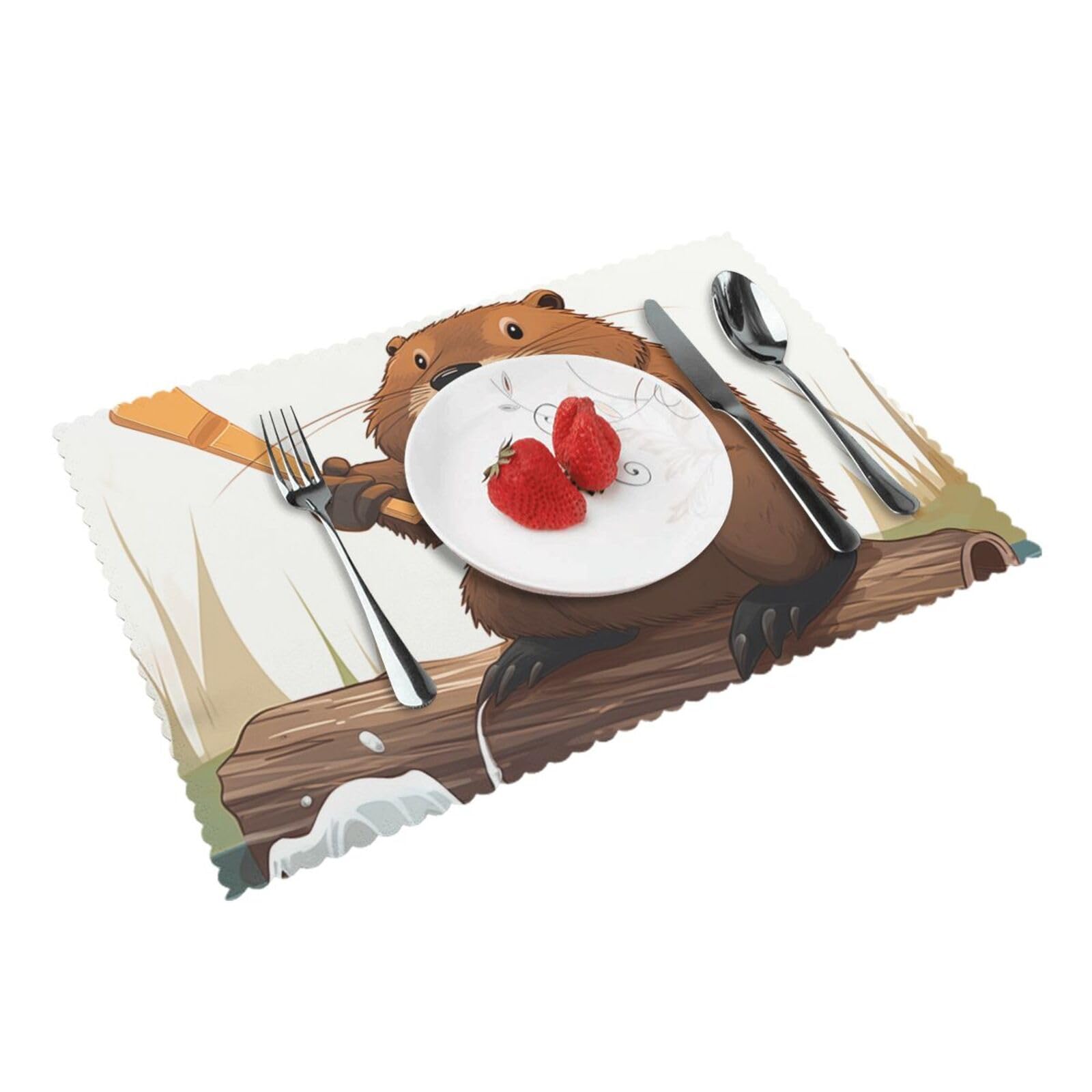 Beaver Working Printed Placemat Heat Resistant Place Mats Set of 4 PCS Washable Kitchen Table Mats, 12x18 Inch