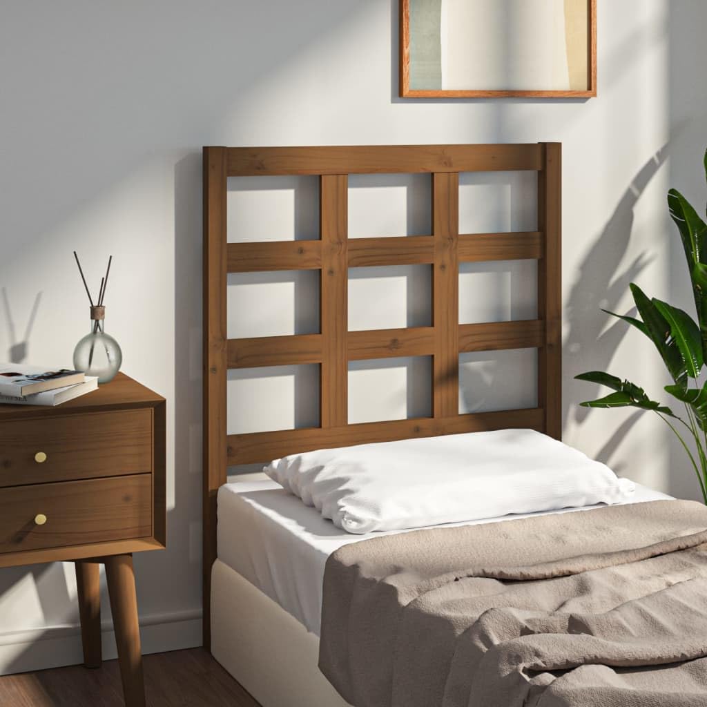 Cabecero marrón miel 80,5 x 4 x 100 cm, madera maciza de pino, protector de cabeza de cama estable, diseño rústico, cómodo reposacabezas para dormitorio
