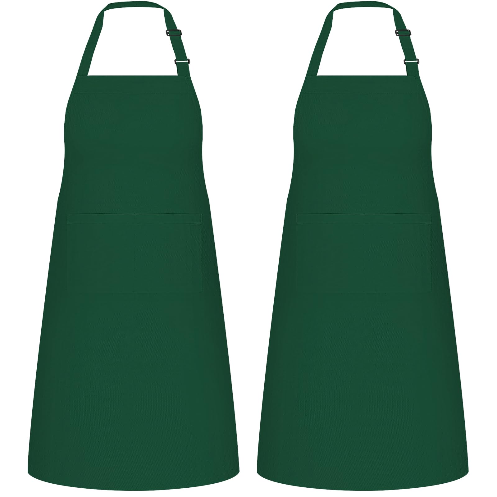 NLUS 2 Pack Kitchen Aprons with 2 Pockets for Women Men, Chef Aprons for Baking BBQ Cooking, Green