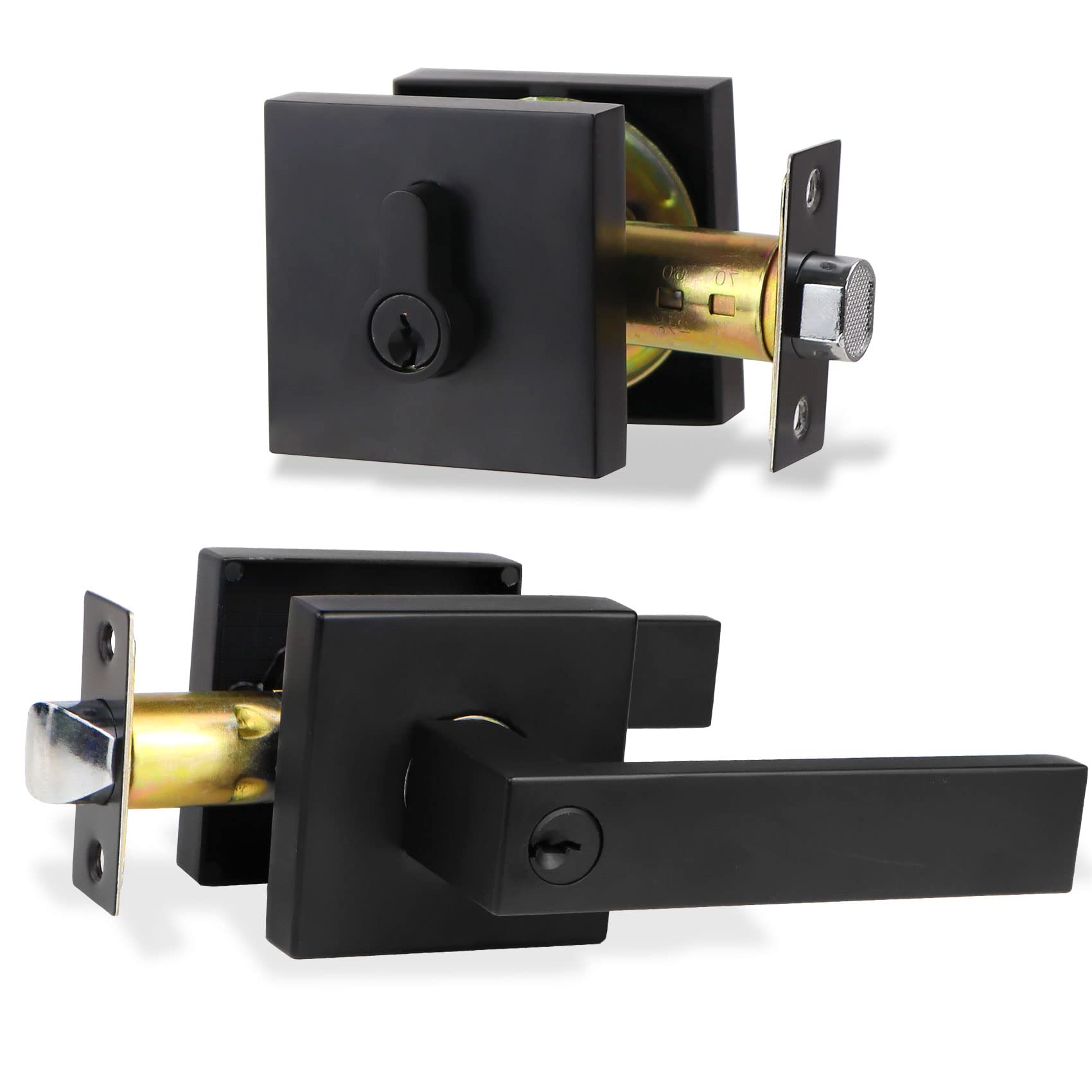 Buy Entry Door Handle with Deadbolt, Black Exterior Door Handle with