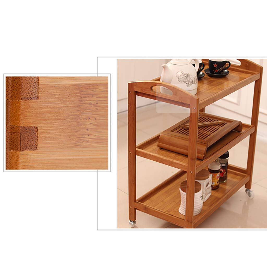 Carritos de Servicio de 3 Niveles, Carrito de Comedor con Soporte de Madera, Bandeja de Madera Maciza, 4 Ruedas universales con Bloqueo para Cocina, hoteles, restaurantes y residen