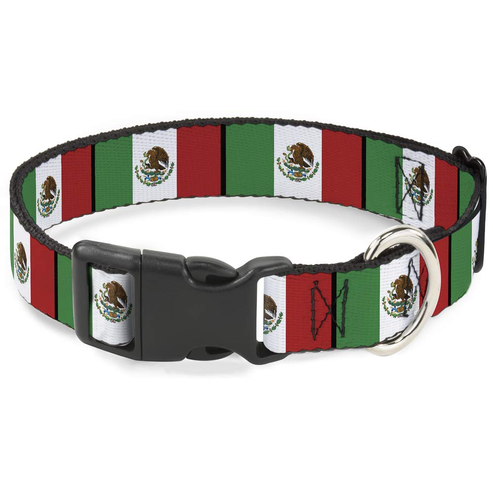 Buckle-Down Plastic Clip Collar - Mexico Flags - 1" Wide - Fits 11-17" Neck - Medium